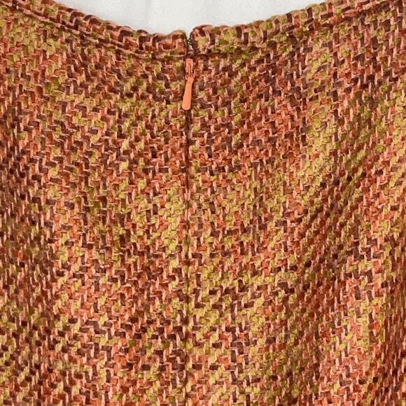 British Khaki Orange Purple Lime Tweed Lined Knee Length Pencil Skirt Size 12 - Picture 4 of 13